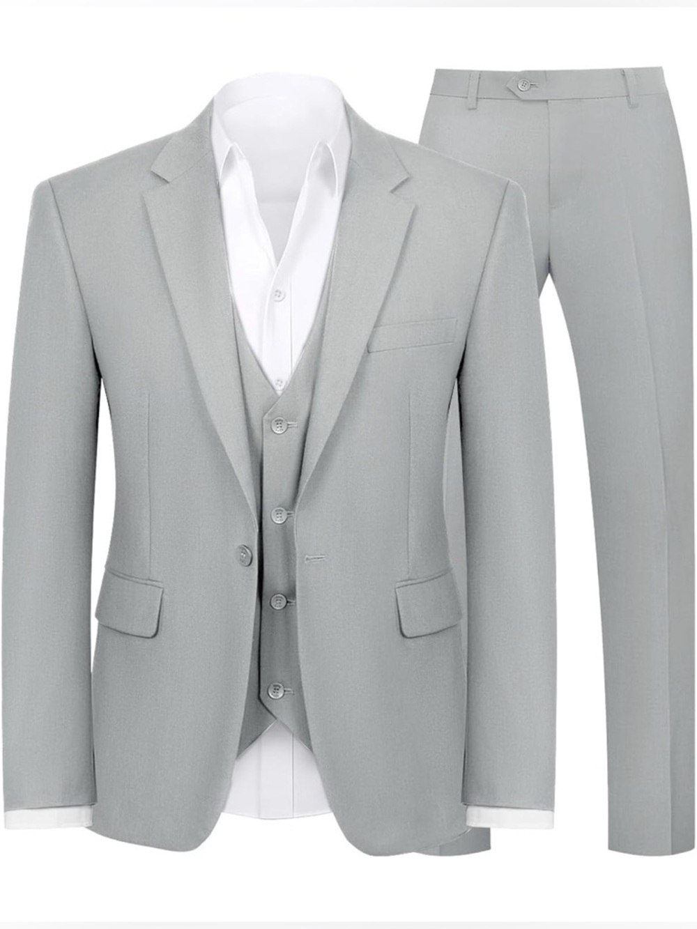 *NWT* WYWK Men's Light Gray 3-Piece Slim Fit Tuxedo Suit Set‌, Size Small